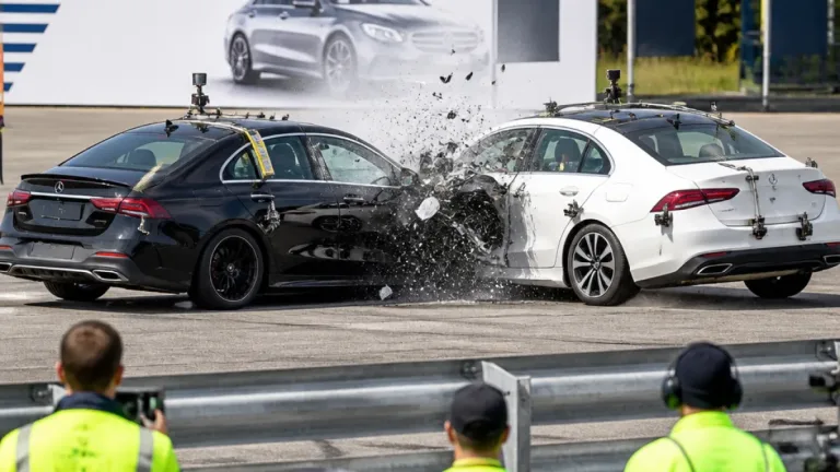 Mercedes a publiquement mis en collision deux CLA pour tester la résistance de la batterie à 56 km/h