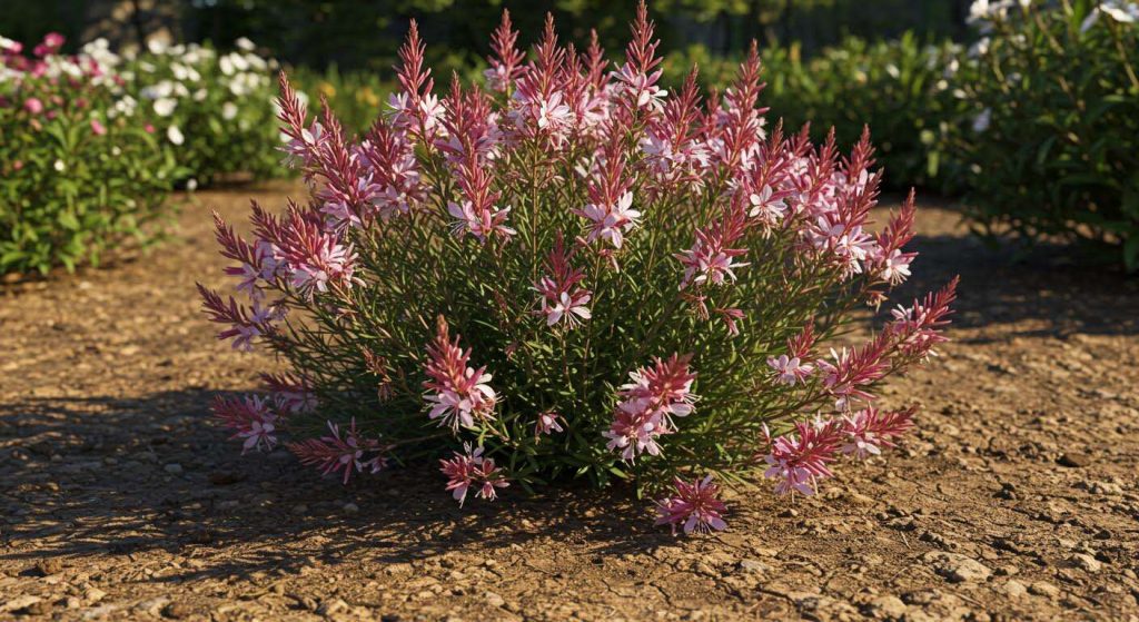 La vivace increvable qui adore la terre pauvre et caillouteuse et fleurit tout l'été sans une goutte d'eau (La Gaura)