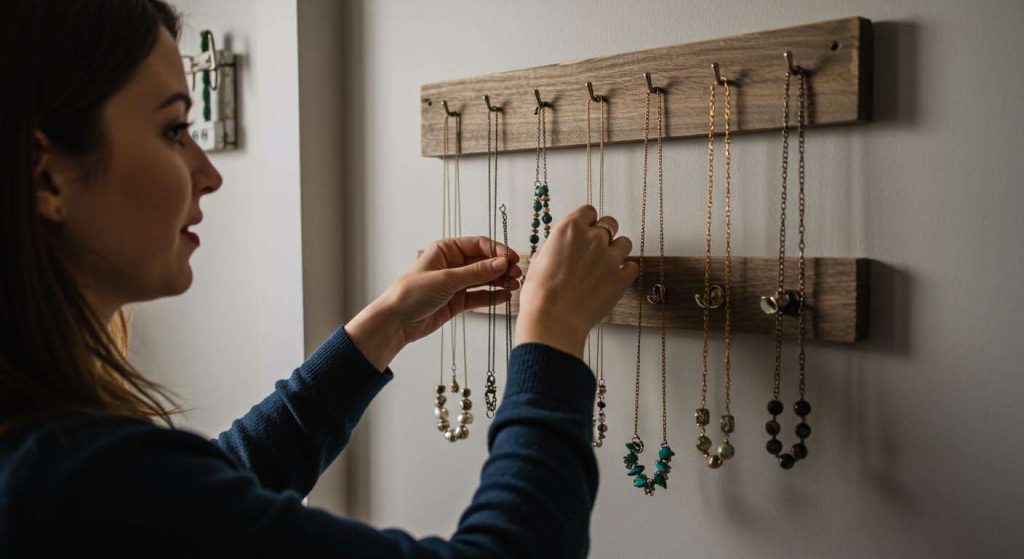 Fini les colliers emmêlés : le DIY simple pour créer un présentoir à bijoux mural