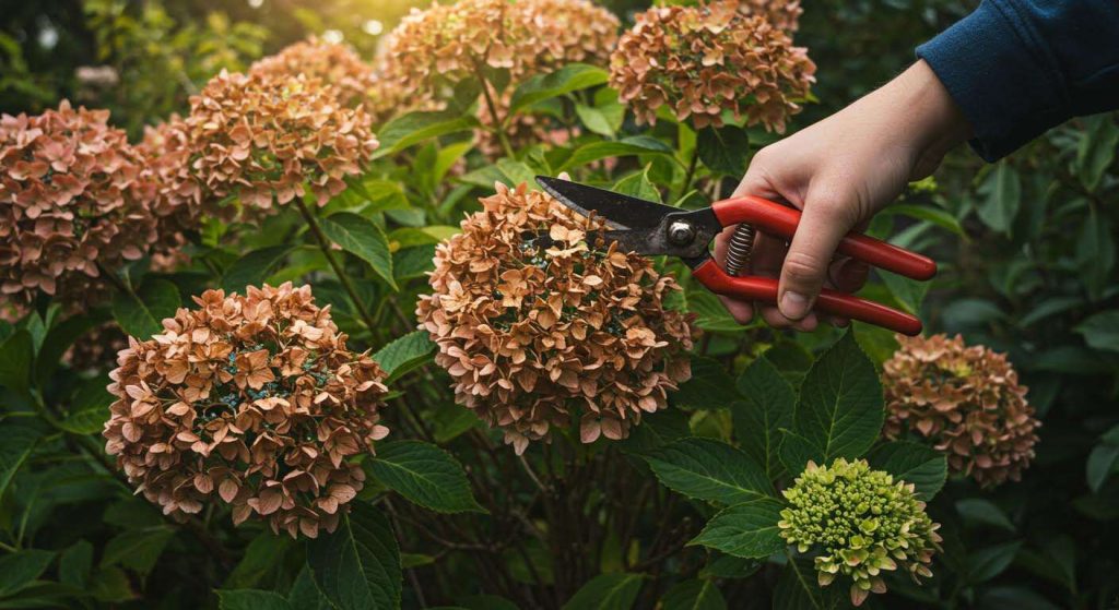 La seule chose à faire sur vos hortensias maintenant pour garantir une floraison spectaculaire l'année prochaine (La taille des fleurs fanées)