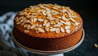 Gâteau marocain à l'orange et aux amandes : moelleux à la semoule, sirop parfumé à la cardamome